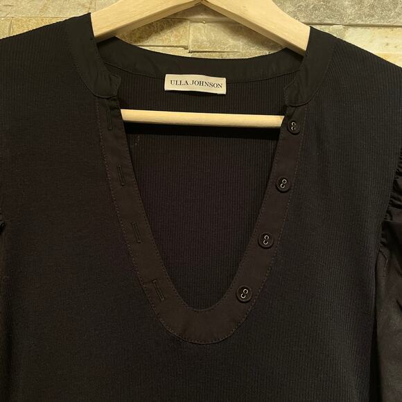 Ulla Johnson Black Tiered Cotton Mini Dress S | Puff Sleeve, Boho Gothic $690 - Picture 5 of 6